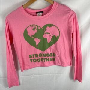 NWOT Miss Popular Girls Stronger Together Pink Long Sleeve Tshirt size 10/12